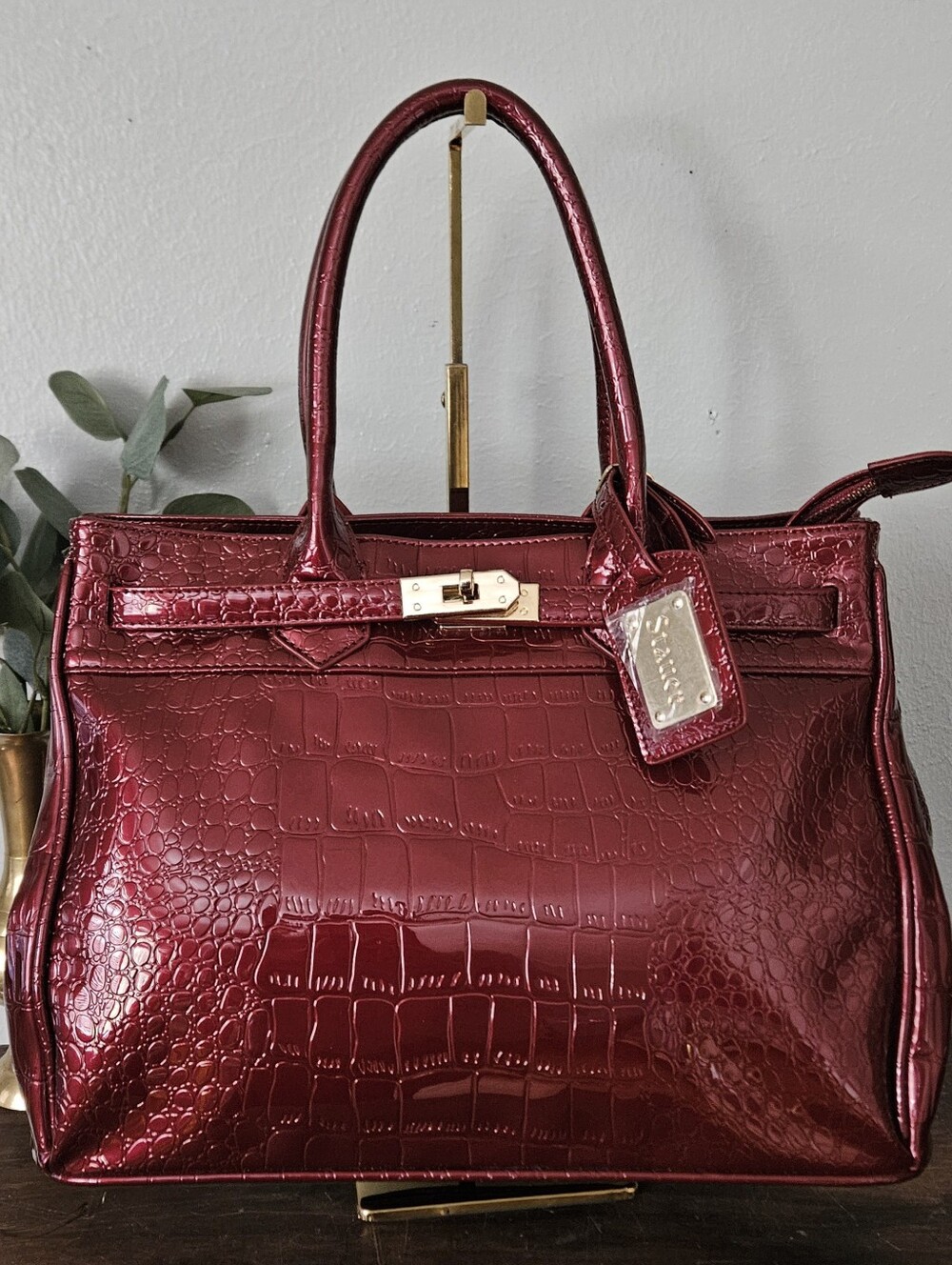 NWOT Stauer Vintage Glam Style Crocodile-Embossed Faux-leather Satchel Handhag.